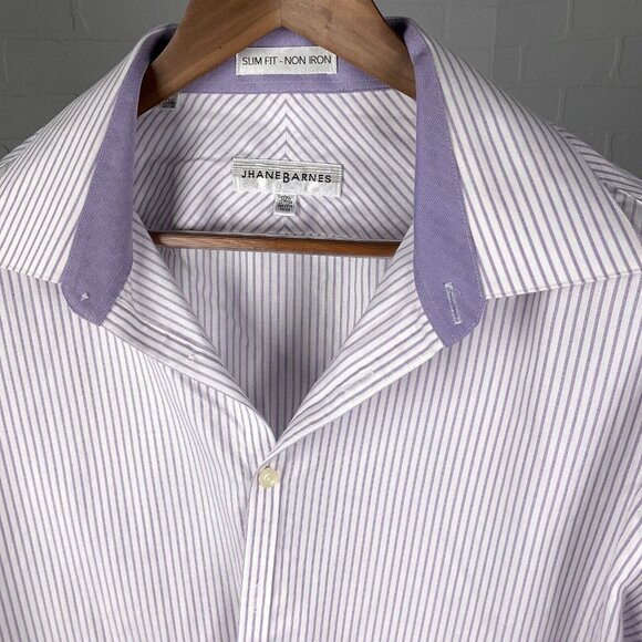 Jhane Barnes Shirt Mens XLarge Purple White Stripe Embossed‎ Slim Fit Dress - Picture 1 of 10